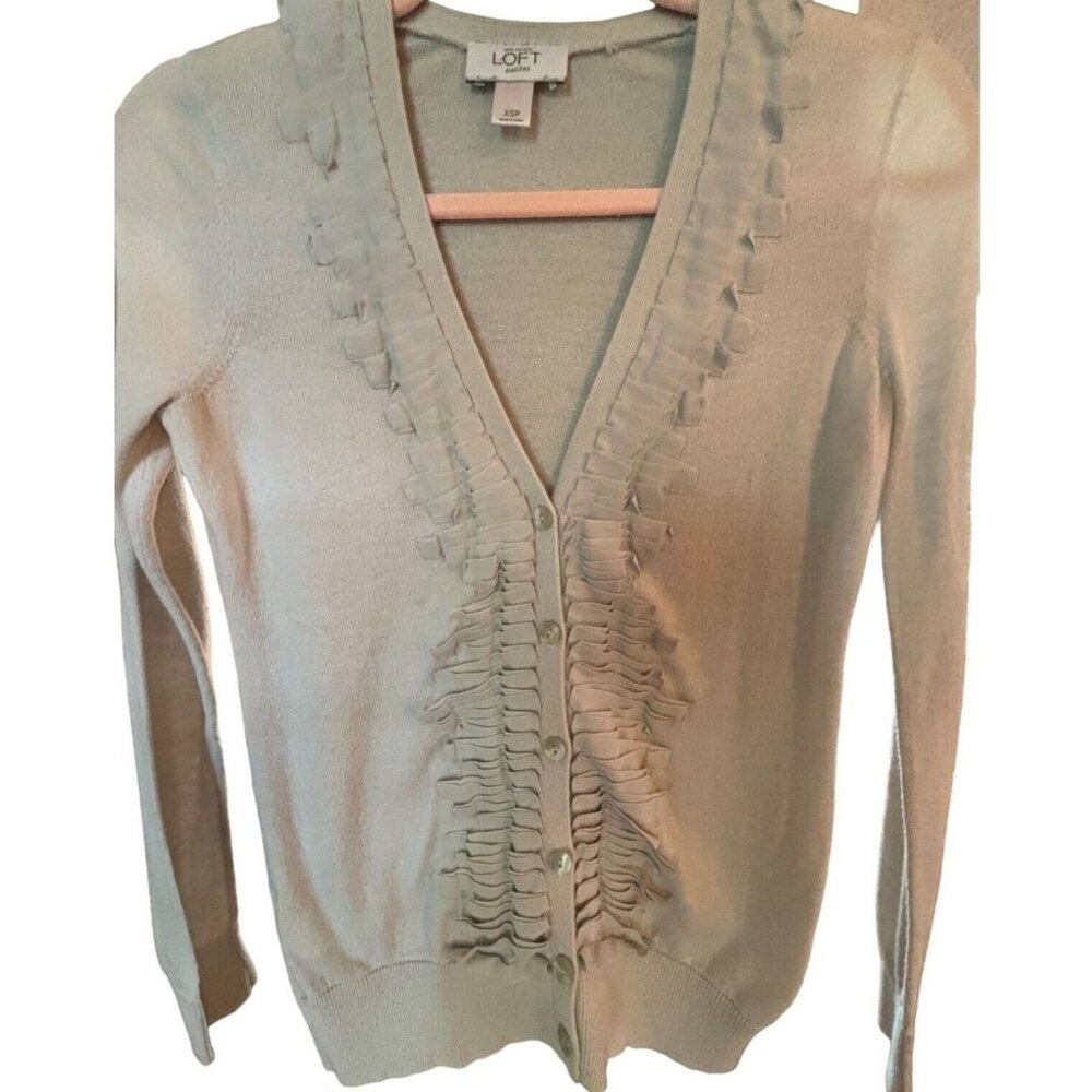 Ann Taylor LOFT Petite XS Ruffle Trim Cardigan Button Down Fairycore Comfy Girl